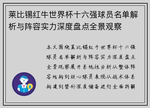 莱比锡红牛世界杯十六强球员名单解析与阵容实力深度盘点全景观察